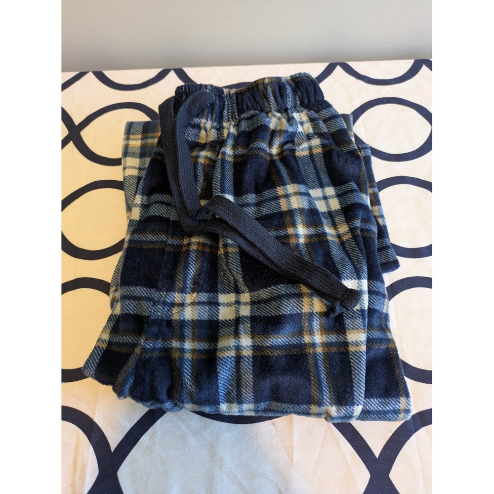Weatherproof Vintage Navy Blue Plaid Fleece Pajama Pants Small Drawstring Sleep